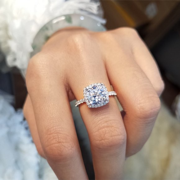 NEW 925 Silver Round Diamond Halo Wedding Ring 18 - Picture 2 of 13